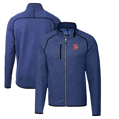 Men's Cutter & Buck Heather Royal Denver Broncos Throwback Logo Mainsail Sweater-Knit Full-Zip Jacket