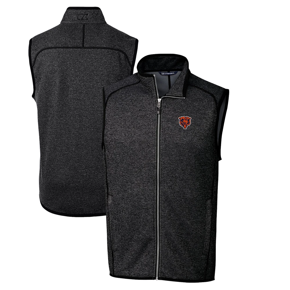 Men's Cutter & Buck Heather Charcoal Chicago Bears Throwback Logo Mainsail Sweater-Knit Full-Zip Vest