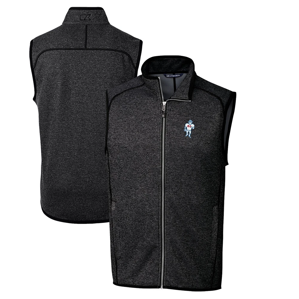 Men's Cutter & Buck Heather Charcoal Houston Oilers Throwback Logo Mainsail Sweater-Knit Full-Zip Vest