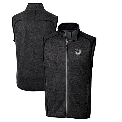 Men's Cutter & Buck Heather Charcoal Las Vegas Raiders Throwback Logo Mainsail Sweater-Knit Full-Zip Vest