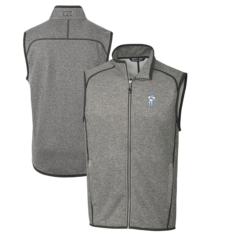Men's Cutter & Buck Heather Gray Houston Oilers Throwback Logo Mainsail Sweater-Knit Full-Zip Vest
