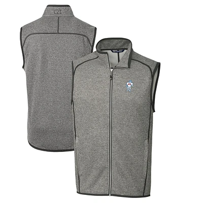 Men's Cutter & Buck Heather Gray Houston Oilers Throwback Logo Mainsail Sweater-Knit Full-Zip Vest
