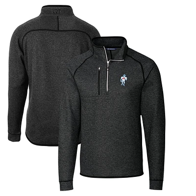 Men's Cutter & Buck Heather Charcoal Houston Oilers Throwback Logo Mainsail Sweater-Knit Half-Zip Pullover Jacket