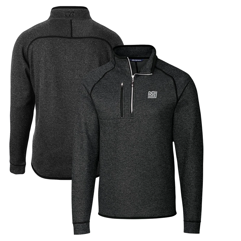 Men's Cutter & Buck Heather Charcoal New York Giants Throwback Logo Mainsail Sweater-Knit Half-Zip Pullover Jacket