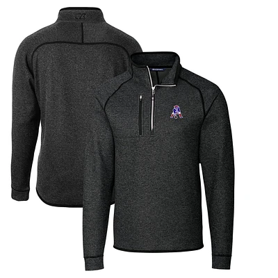 Men's Cutter & Buck Heather Charcoal New England Patriots Throwback Logo Mainsail Sweater-Knit Half-Zip Pullover Jacket
