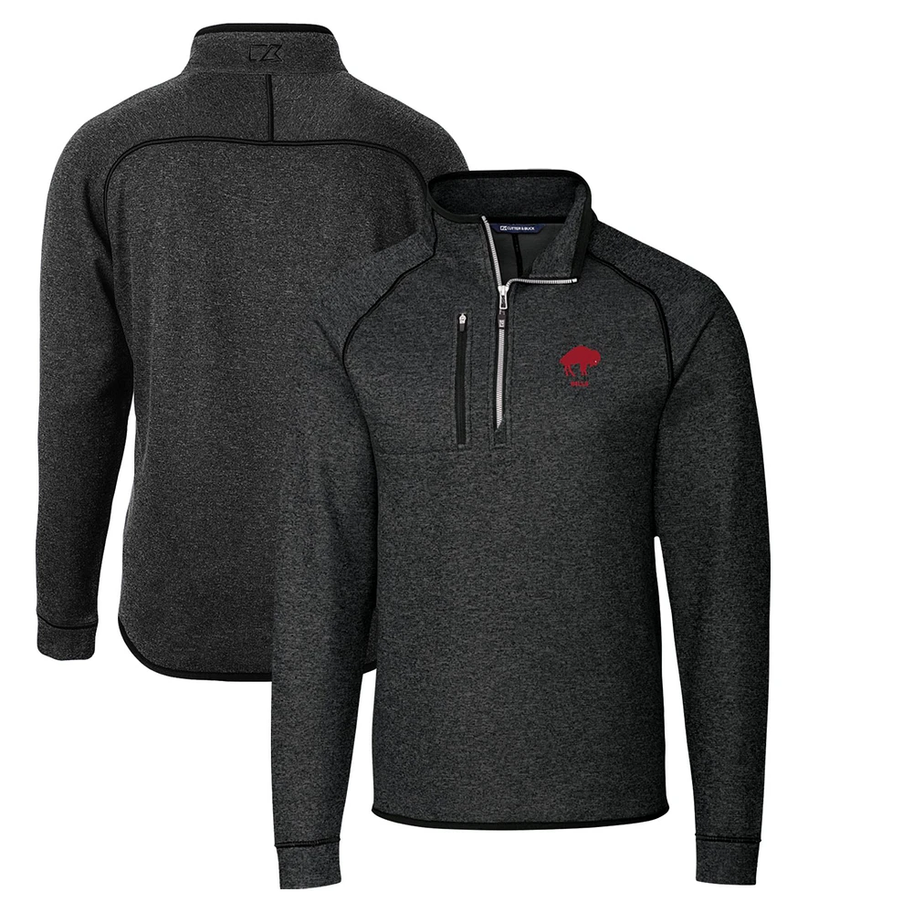 Men's Cutter & Buck Heather Charcoal Buffalo Bills Throwback Logo Mainsail Sweater-Knit Half-Zip Pullover Jacket
