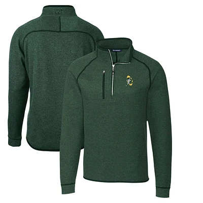 Men's Cutter & Buck Heather Green Bay Packers Throwback Logo Mainsail Sweater-Knit Half-Zip Pullover Jacket