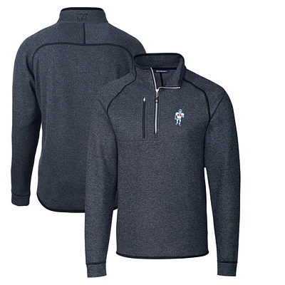 Men's Cutter & Buck Heather Navy Houston Oilers Throwback Logo Mainsail Sweater-Knit Half-Zip Pullover Jacket