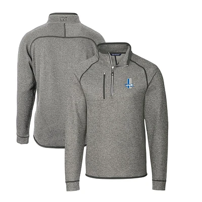 Men's Cutter & Buck Heather Gray Detroit Lions Throwback Logo Mainsail Sweater-Knit Half-Zip Pullover Jacket