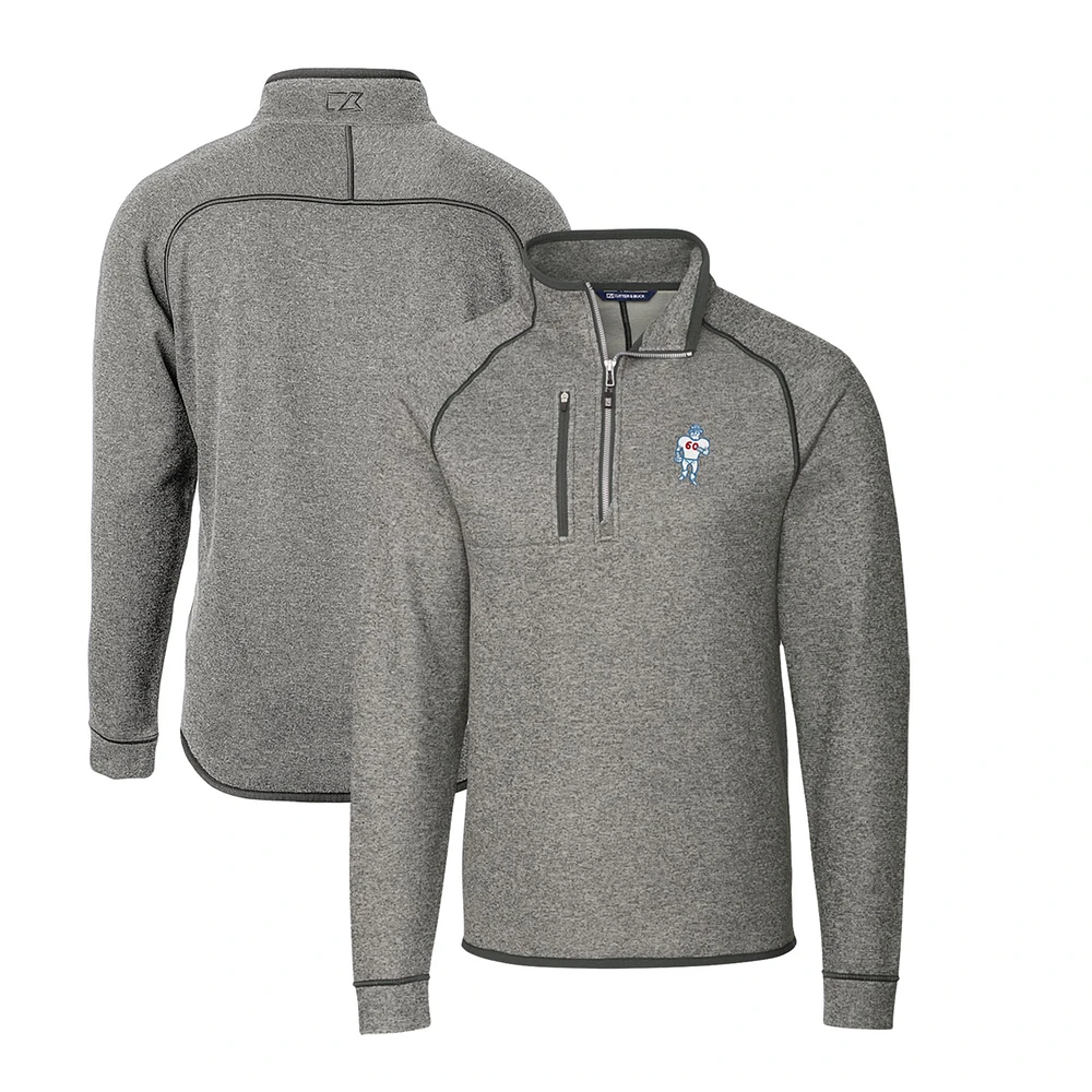Men's Cutter & Buck Heather Gray Houston Oilers Throwback Logo Mainsail Sweater-Knit Half-Zip Pullover Jacket