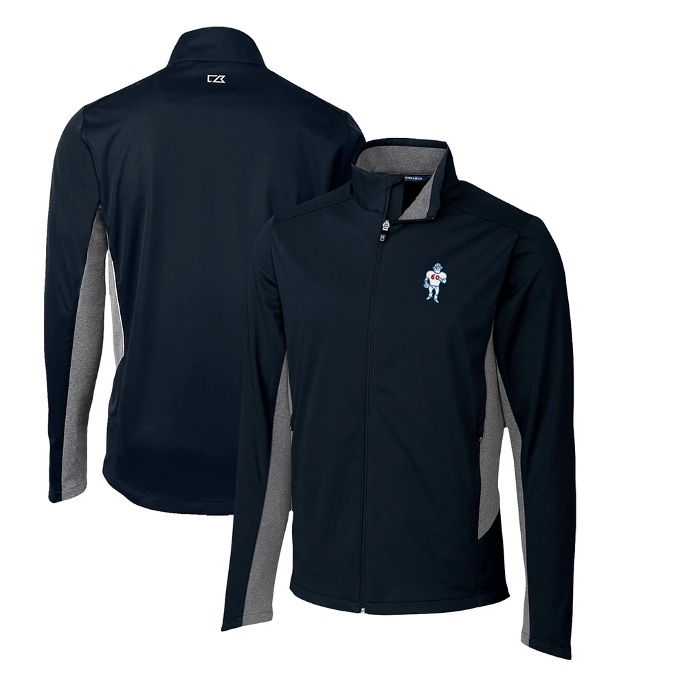 Men's Cutter & Buck Navy Houston Oilers Throwback Logo Navigate Softshell Full-Zip Jacket