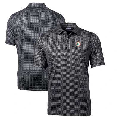 Men's Cutter & Buck Black Miami Dolphins Throwback Logo Pike Banner Stretch Polo