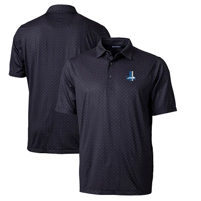 Men's Cutter & Buck Black Detroit Lions Throwback Logo Pike Double Dot Print Stretch Polo