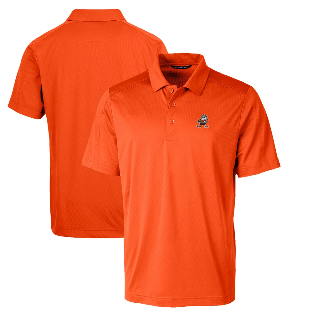 Men's Cutter & Buck Orange Cleveland Browns Throwback Logo Prospect Textured Stretch Polo
