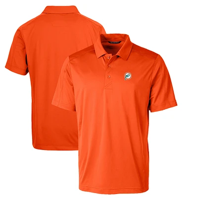 Men's Cutter & Buck Orange Miami Dolphins Throwback Logo Prospect Textured Stretch Polo