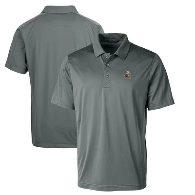 Men's Cutter & Buck Steel Cleveland Browns Throwback Logo Prospect Textured Stretch Polo