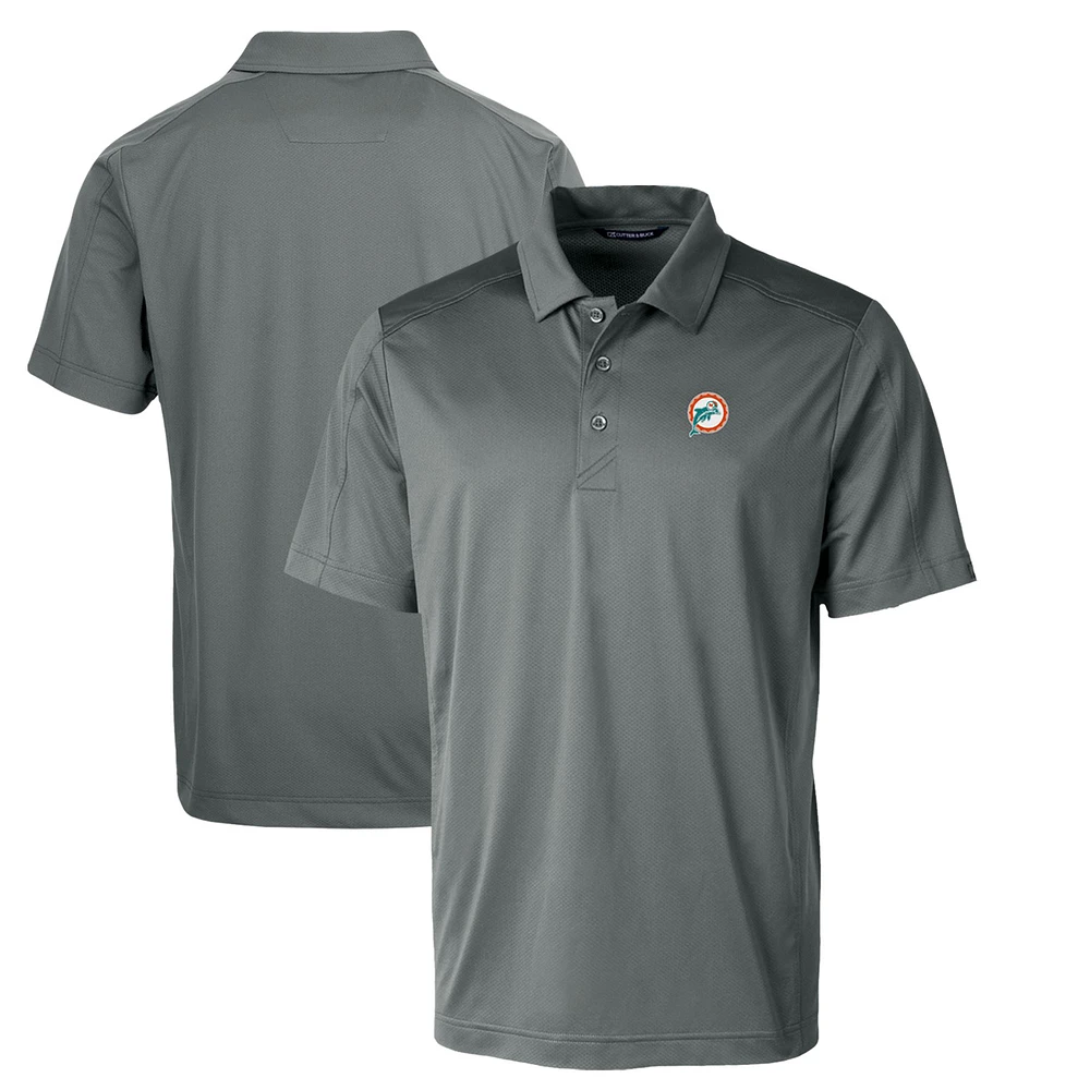 Men's Cutter & Buck Steel Miami Dolphins Throwback Logo Prospect Textured Stretch Polo
