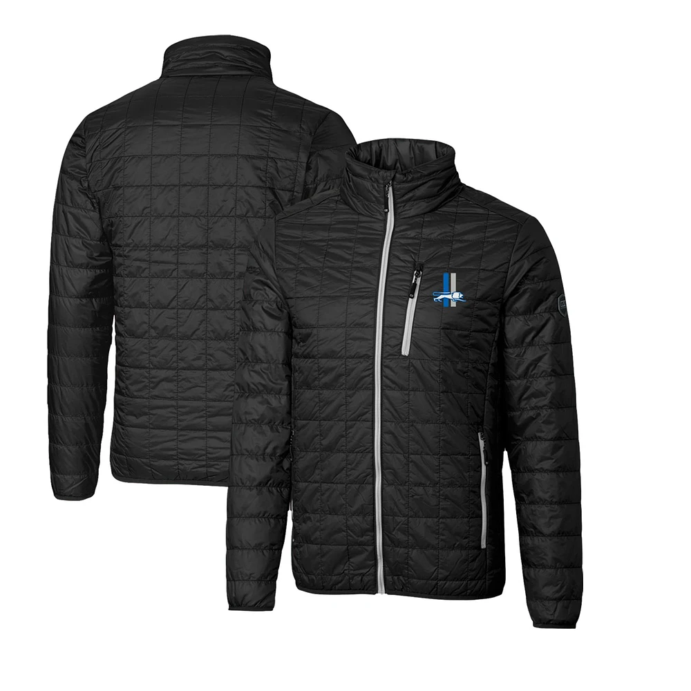 Men's Cutter & Buck Black Detroit Lions Throwback Logo Rainier PrimaLoft Eco Insulated Full-Zip Puffer Jacket