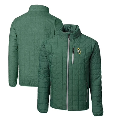 Men's Cutter & Buck Heather Green Bay Packers Throwback Logo Rainier PrimaLoft Eco Insulated Full-Zip Puffer Jacket