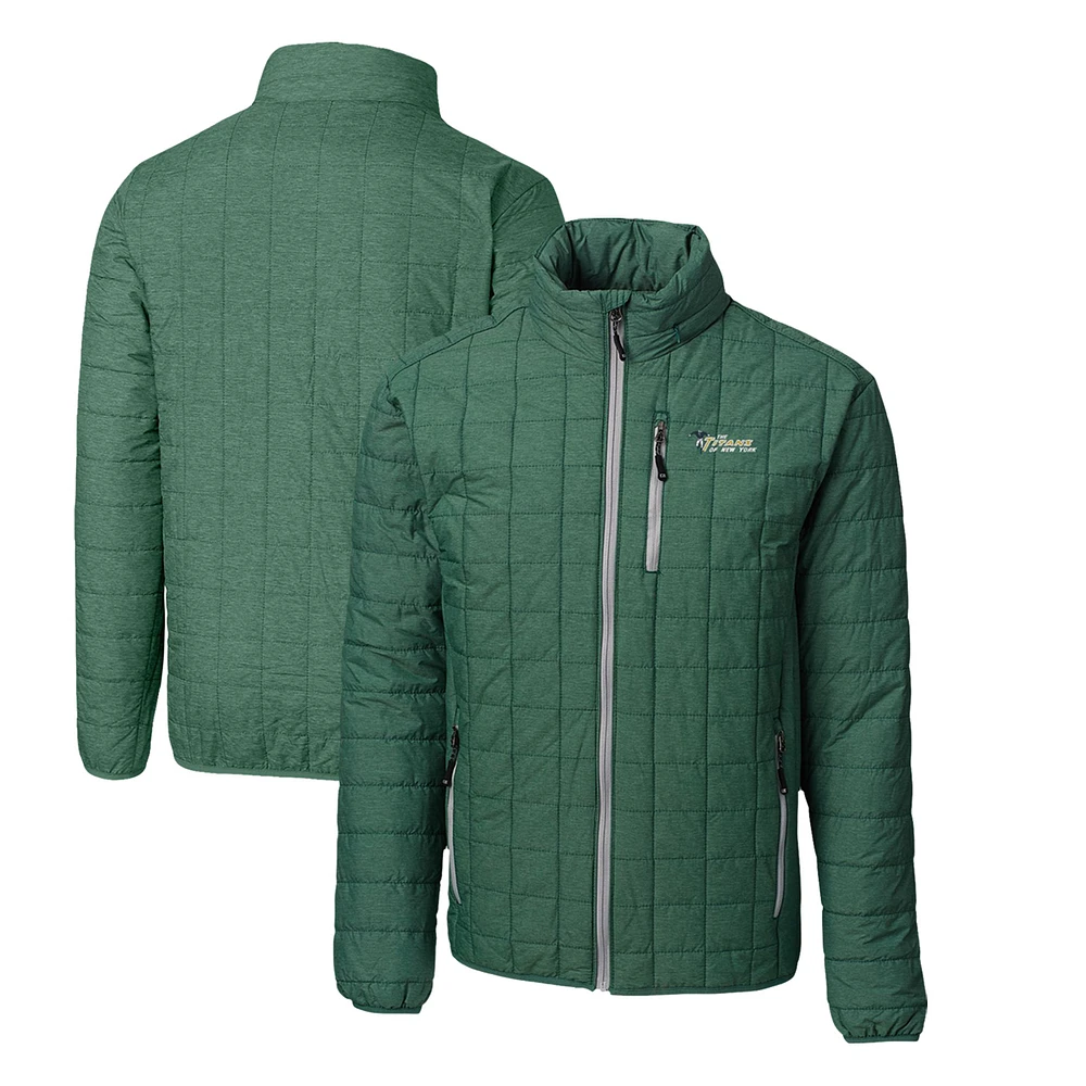 Men's Cutter & Buck Heather Green New York Jets Throwback Logo Rainier PrimaLoft Eco Insulated Full-Zip Puffer Jacket
