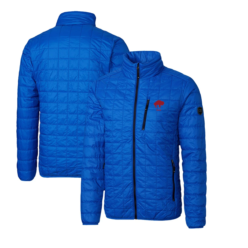 Men's Cutter & Buck Royal Buffalo Bills Throwback Logo Rainier PrimaLoft Eco Insulated Full-Zip Puffer Jacket