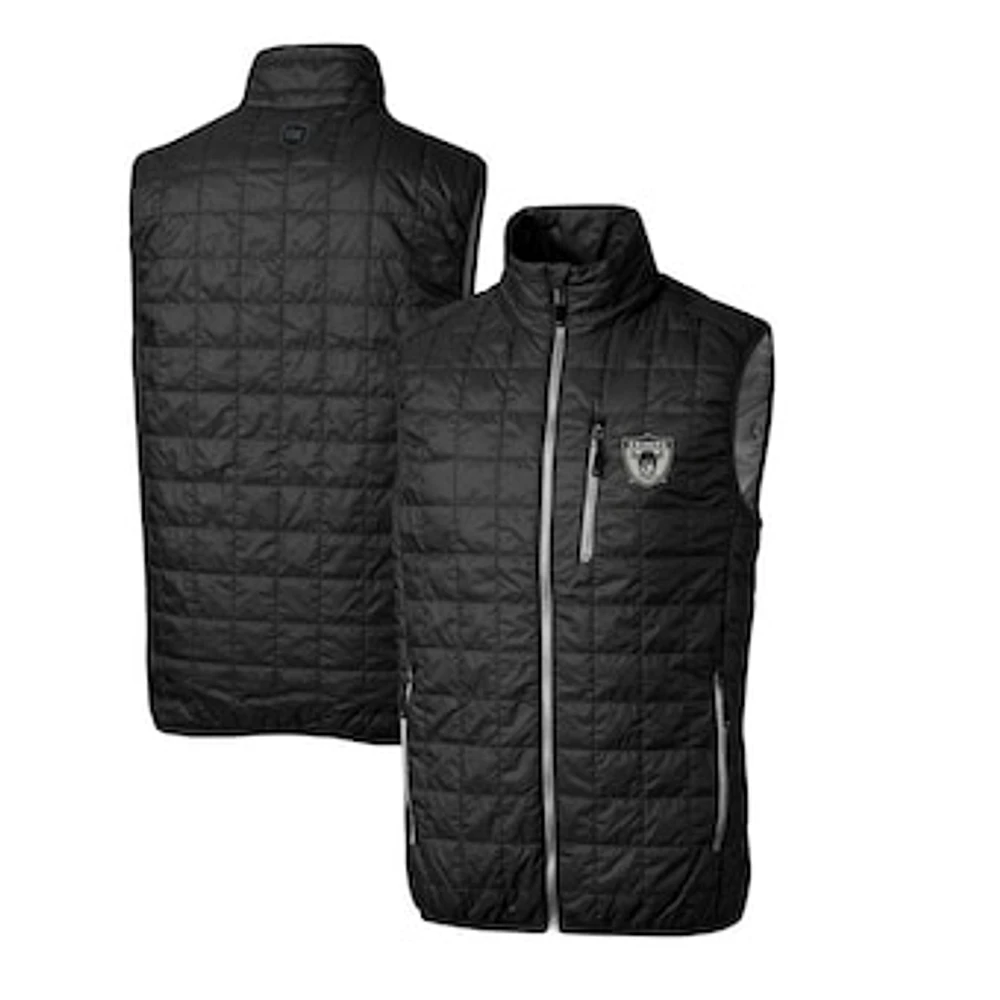 Men's Cutter & Buck Black Las Vegas Raiders Throwback Logo Rainier PrimaLoft Eco Insulated Full-Zip Puffer Vest