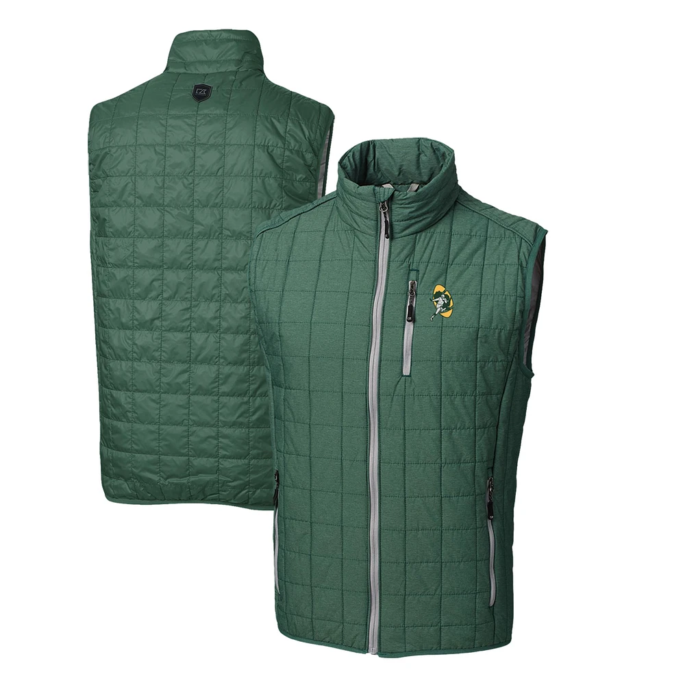 Men's Cutter & Buck Heather Green Bay Packers Throwback Logo Rainier PrimaLoft Eco Insulated Full-Zip Puffer Vest