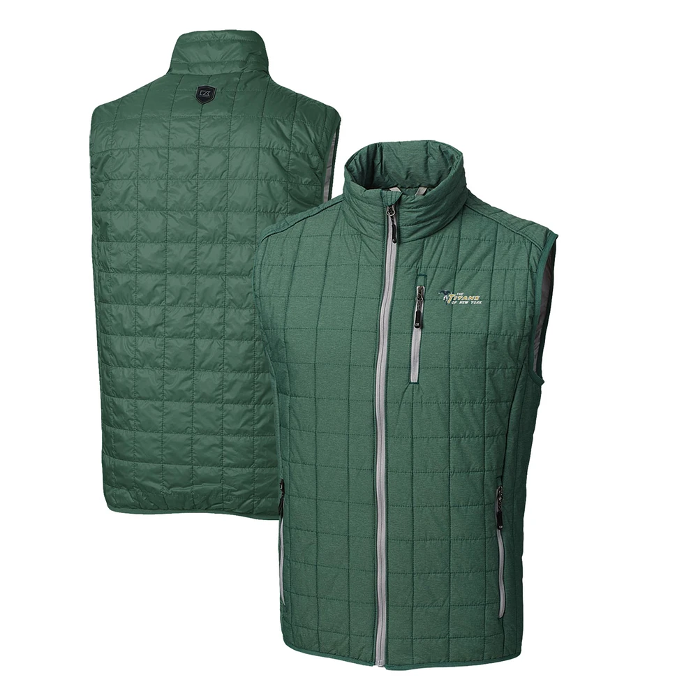 Men's Cutter & Buck Heather Green New York Jets Throwback Logo Rainier PrimaLoft Eco Insulated Full-Zip Puffer Vest