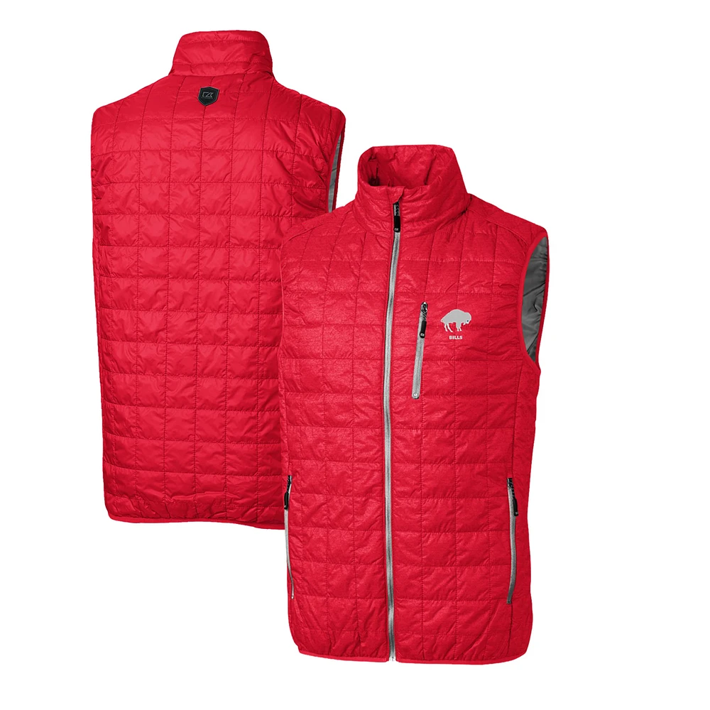Men's Cutter & Buck Red Buffalo Bills Throwback Logo Rainier PrimaLoft Eco Insulated Full-Zip Puffer Vest