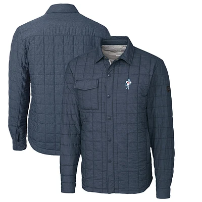 Men's Cutter & Buck Heather Navy Houston Texans Throwback Logo Rainier PrimaLoft Eco Insulated Quilted Button-Up Shacket