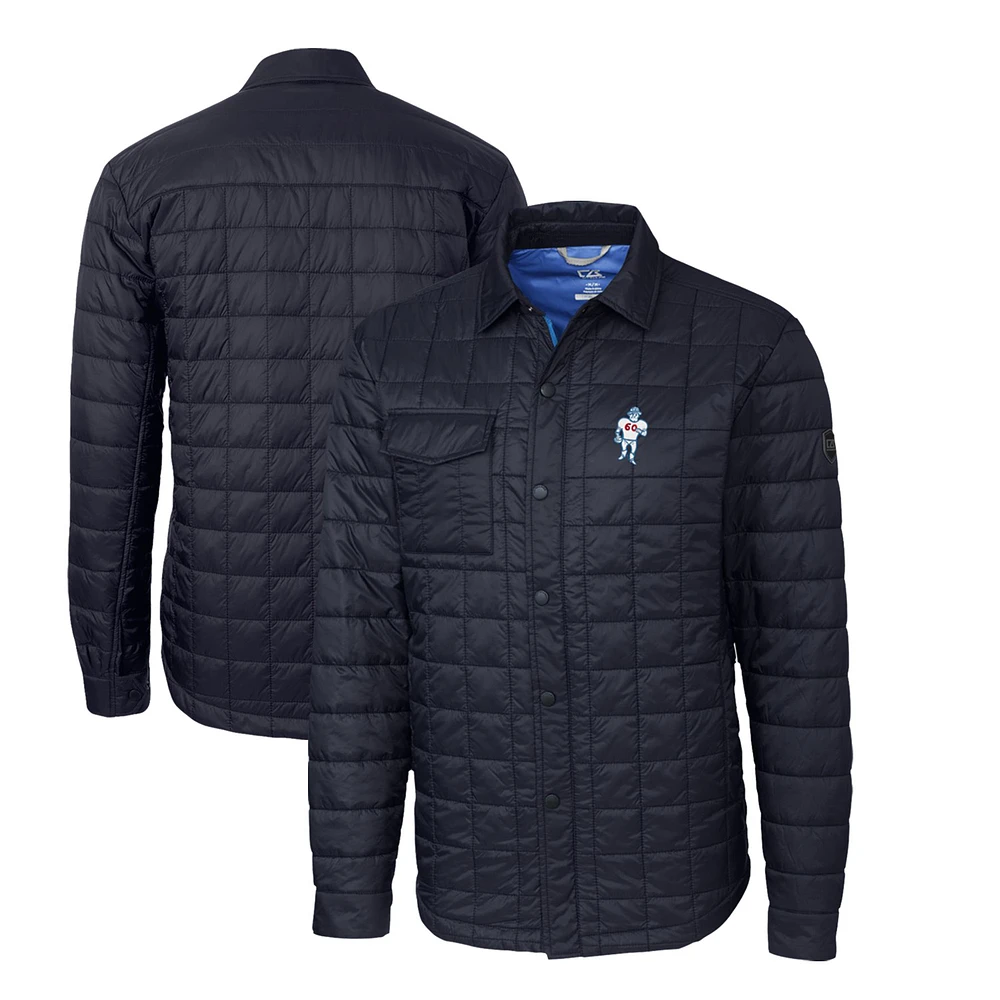 Men's Cutter & Buck Navy Houston Texans Throwback Logo Rainier PrimaLoft Eco Insulated Quilted Button-Up Shacket