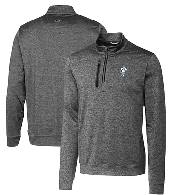 Men's Cutter & Buck Steel Houston Oilers Stealth Heathered Throwback Logo Quarter-Zip Pullover Top