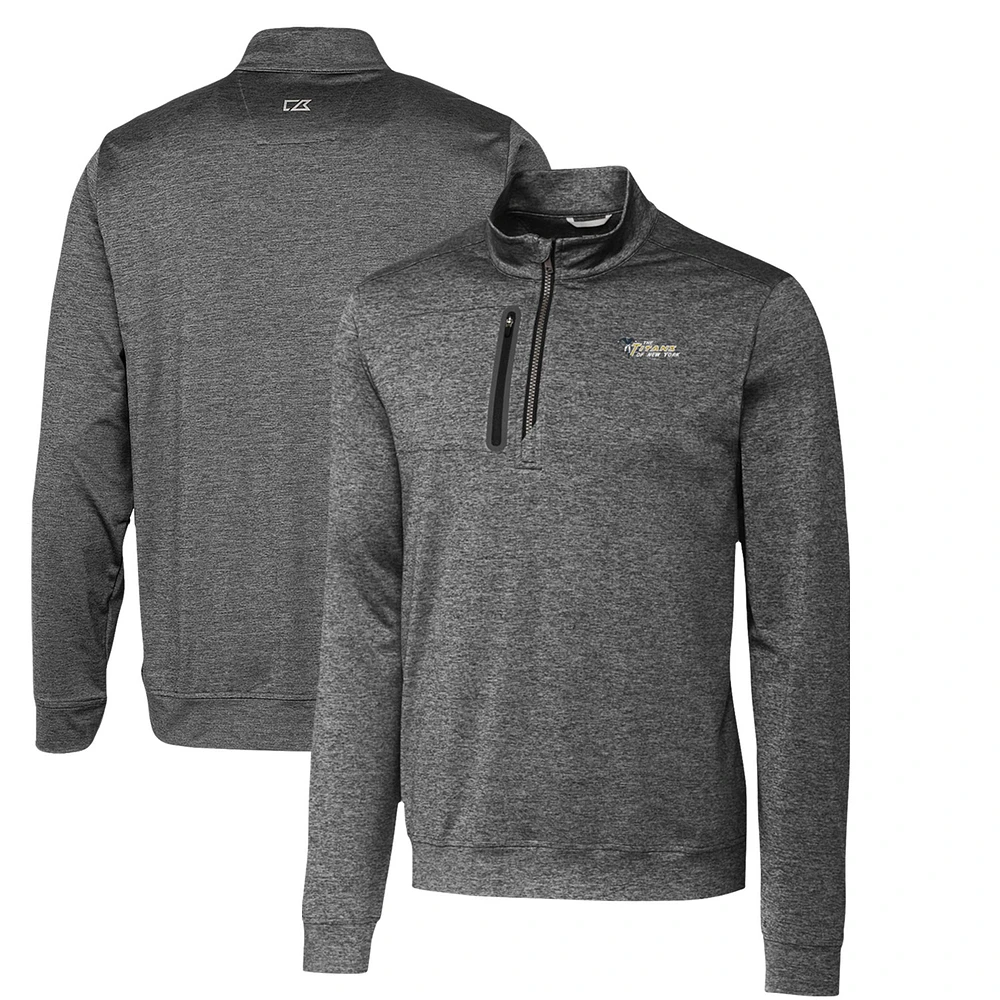 Men's Cutter & Buck Steel New York Jets Stealth Heathered Throwback Logo Quarter-Zip Pullover Top