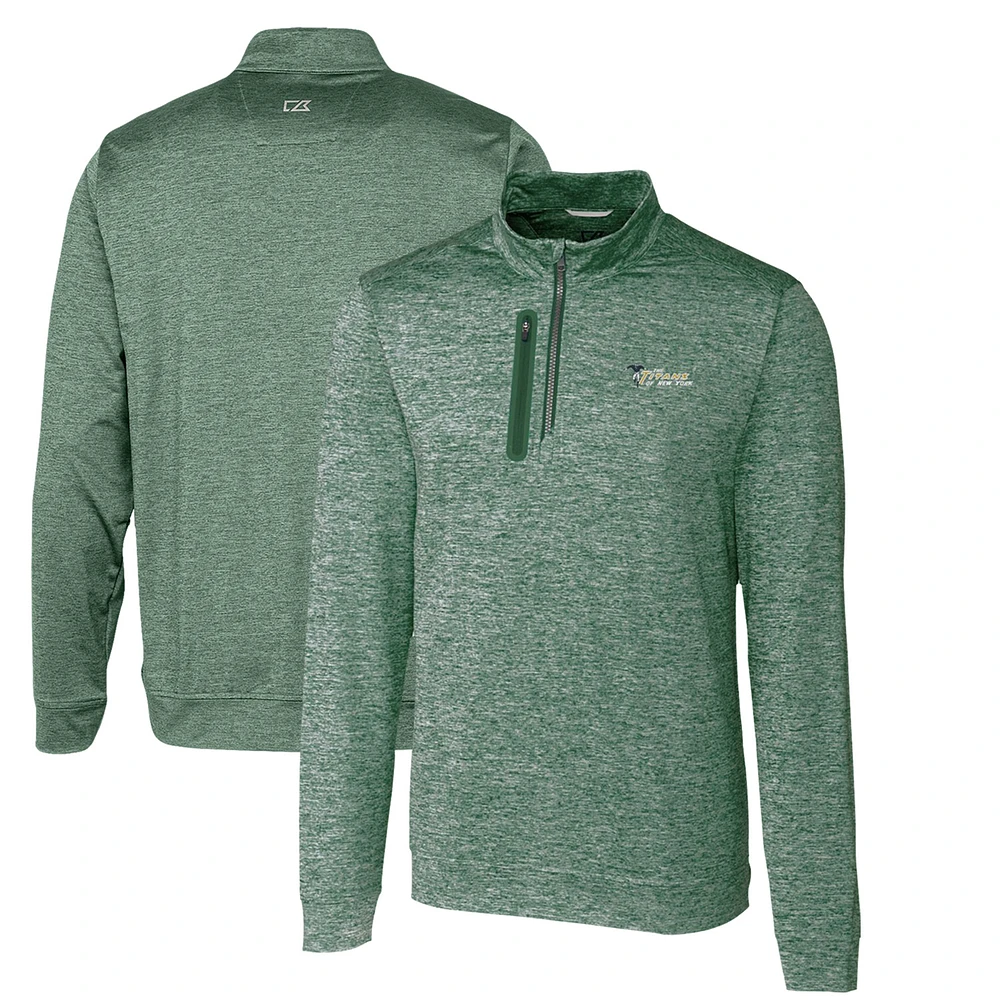 Men's Cutter & Buck Green New York Jets Stealth Heathered Throwback Logo Quarter-Zip Pullover Top