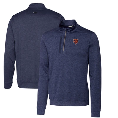 Men's Cutter & Buck Navy Chicago Bears Stealth Heathered Throwback Logo Quarter-Zip Pullover Top