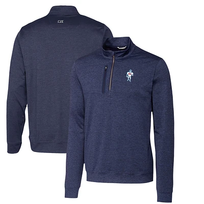 Men's Cutter & Buck Navy Houston Texans Stealth Heathered Throwback Logo Quarter-Zip Pullover Top