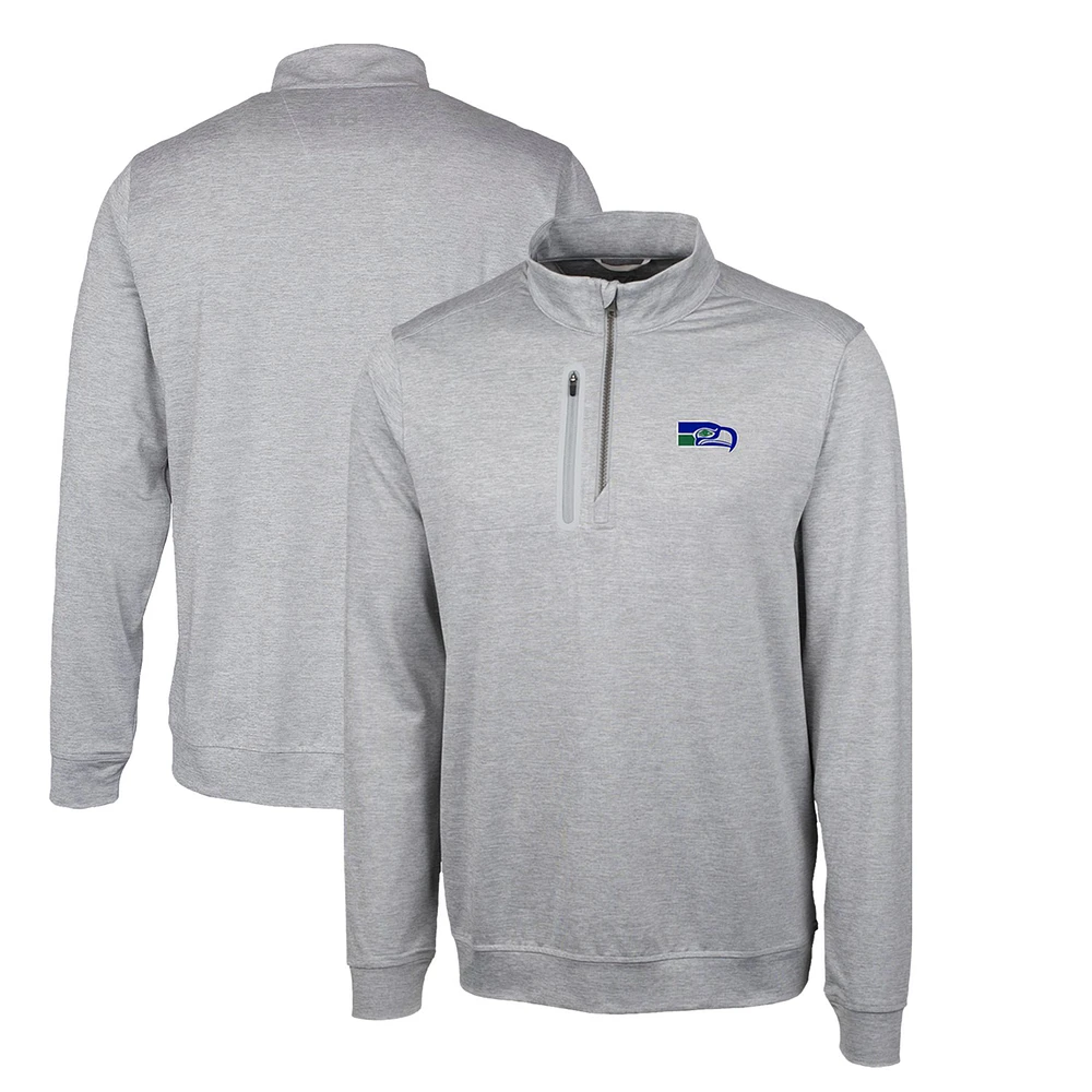 Men's Cutter & Buck Gray Seattle Seahawks Stealth Heathered Throwback Logo Quarter-Zip Pullover Top