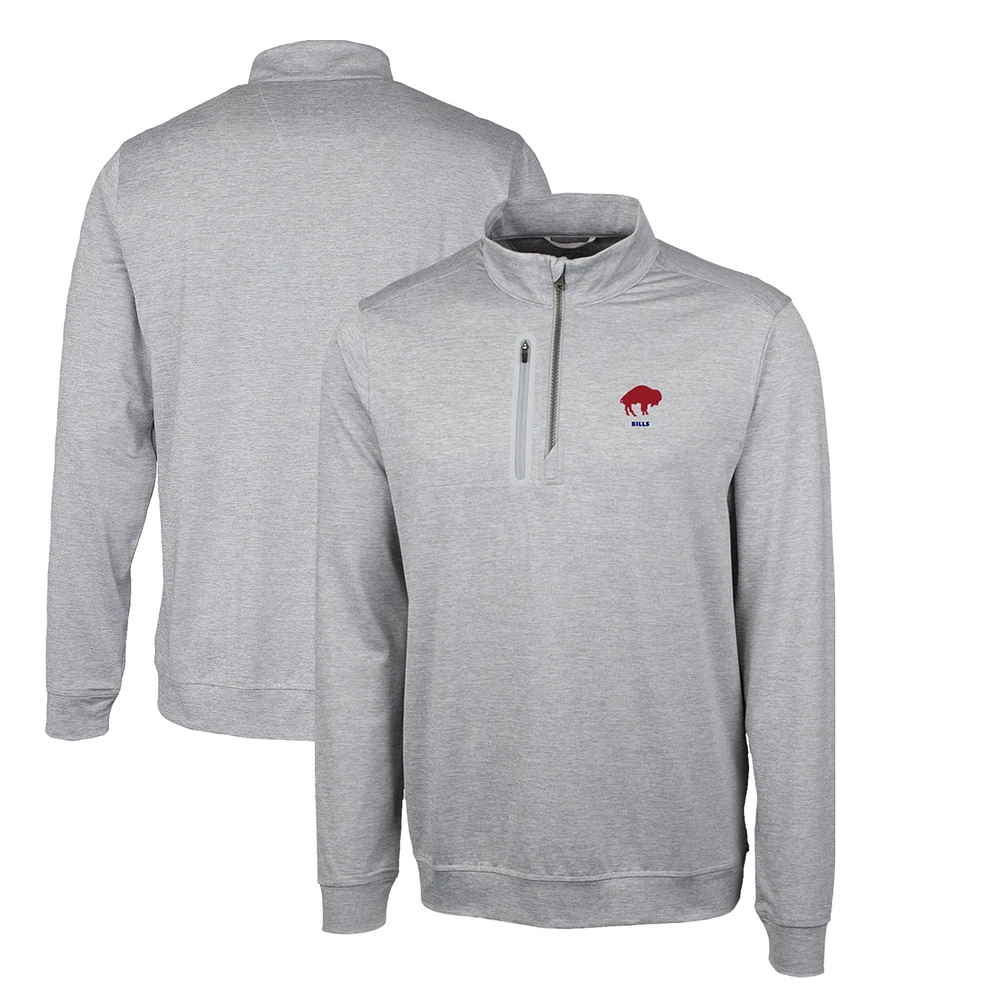 Men's Cutter & Buck Gray Buffalo Bills Stealth Heathered Throwback Logo Quarter-Zip Pullover Top