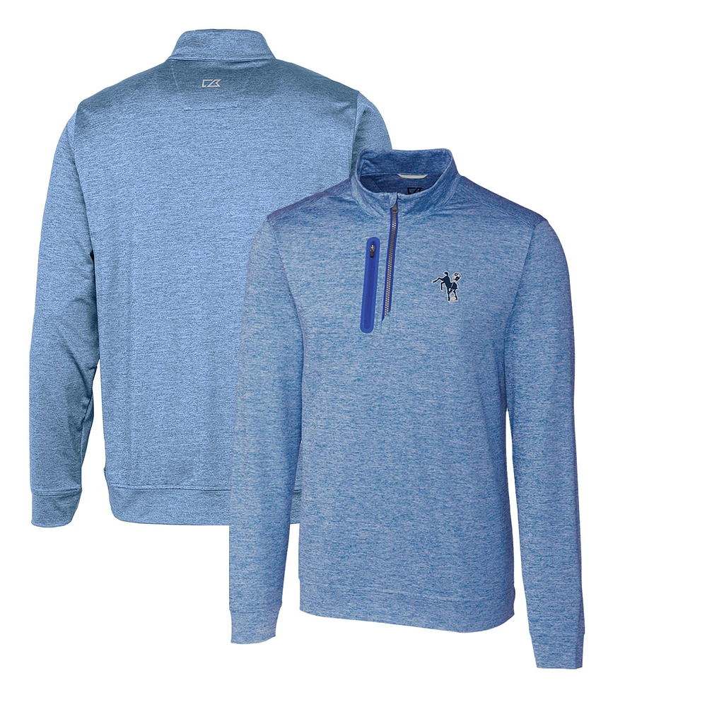 Men's Cutter & Buck Royal Indianapolis Colts Stealth Heathered Throwback Logo Quarter-Zip Pullover Top