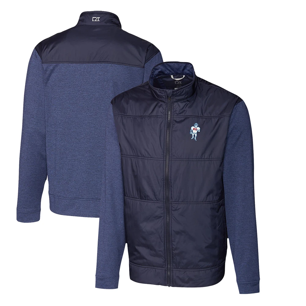 Men's Cutter & Buck Navy Houston Texans Throwback Logo Stealth Hybrid Quilted Full-Zip Windbreaker Jacket