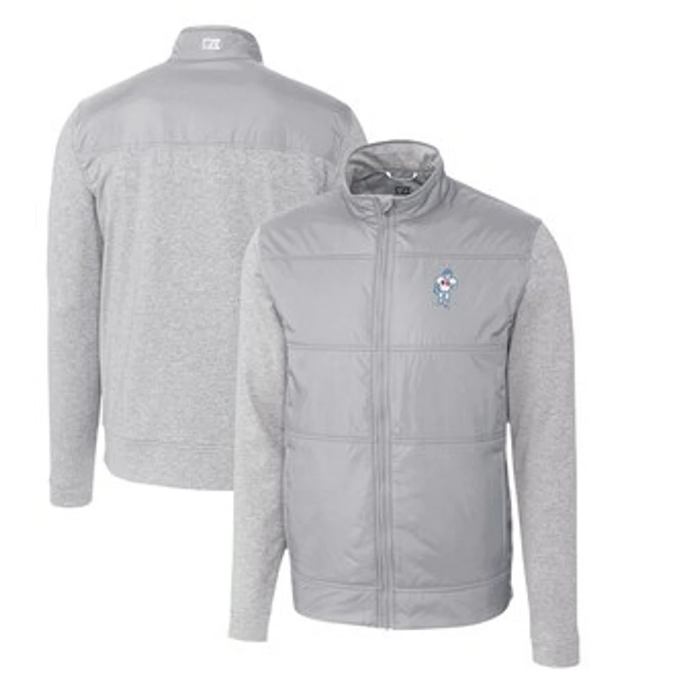 Men's Cutter & Buck Gray Houston Oilers Throwback Logo Stealth Hybrid Quilted Full-Zip Windbreaker Jacket