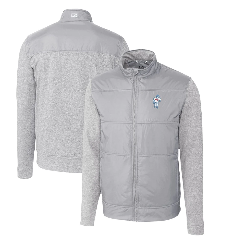 Men's Cutter & Buck Gray Houston Oilers Throwback Logo Stealth Hybrid Quilted Full-Zip Windbreaker Jacket