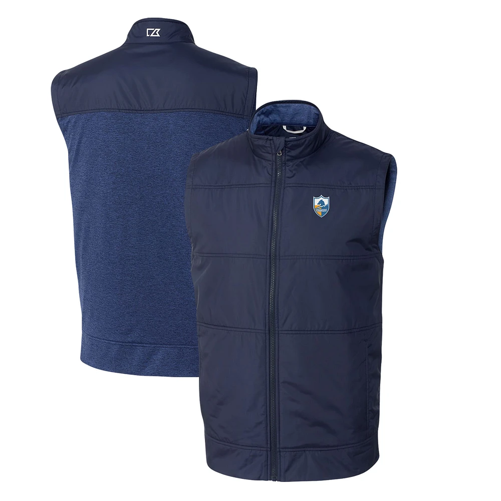 Men's Cutter & Buck Navy Los Angeles Chargers Throwback Logo Stealth Hybrid Quilted Windbreaker Full-Zip Vest