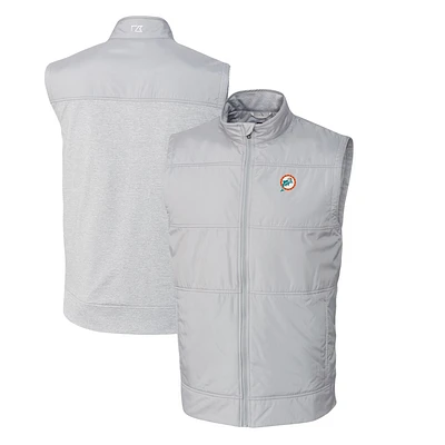 Men's Cutter & Buck Gray Miami Dolphins Throwback Logo Stealth Hybrid Quilted Windbreaker Full-Zip Vest