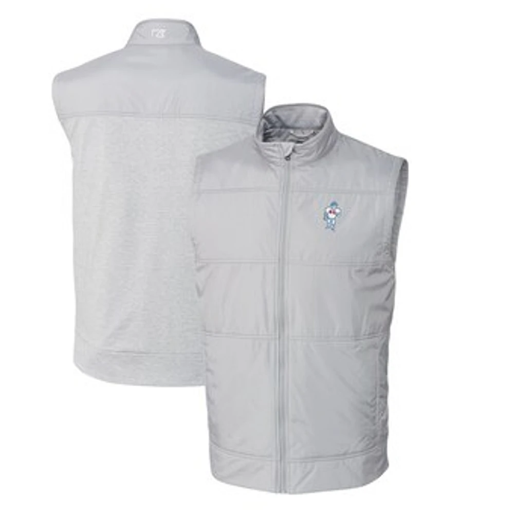 Men's Cutter & Buck Gray Houston Oilers Throwback Logo Stealth Hybrid Quilted Windbreaker Full-Zip Vest