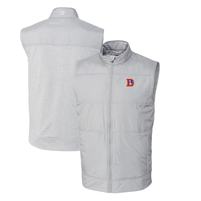 Men's Cutter & Buck Gray Denver Broncos Throwback Logo Stealth Hybrid Quilted Windbreaker Full-Zip Vest