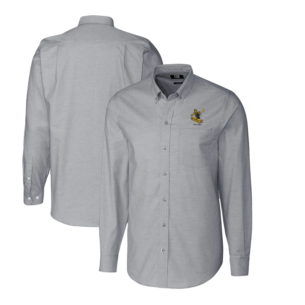 Men's Cutter & Buck Charcoal Pittsburgh Steelers Throwback Logo Long Sleeve Stretch Oxford Button-Down Shirt
