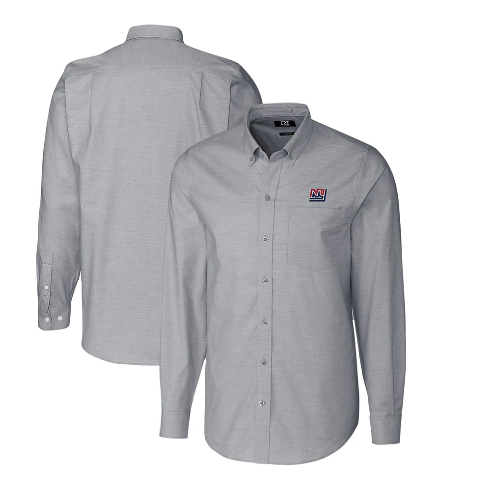 Men's Cutter & Buck Charcoal New York Giants Throwback Logo Long Sleeve Stretch Oxford Button-Down Shirt