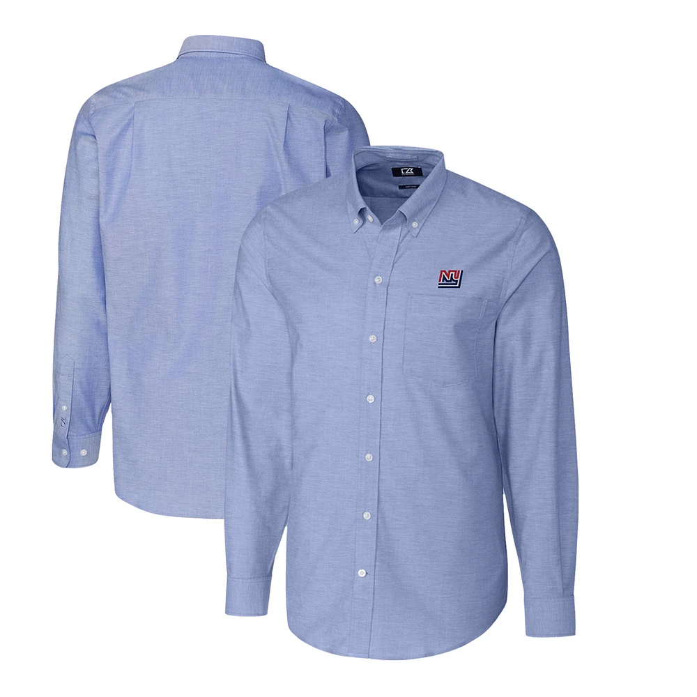 Men's Cutter & Buck Powder Blue New York Giants Throwback Logo Long Sleeve Stretch Oxford Button-Down Shirt