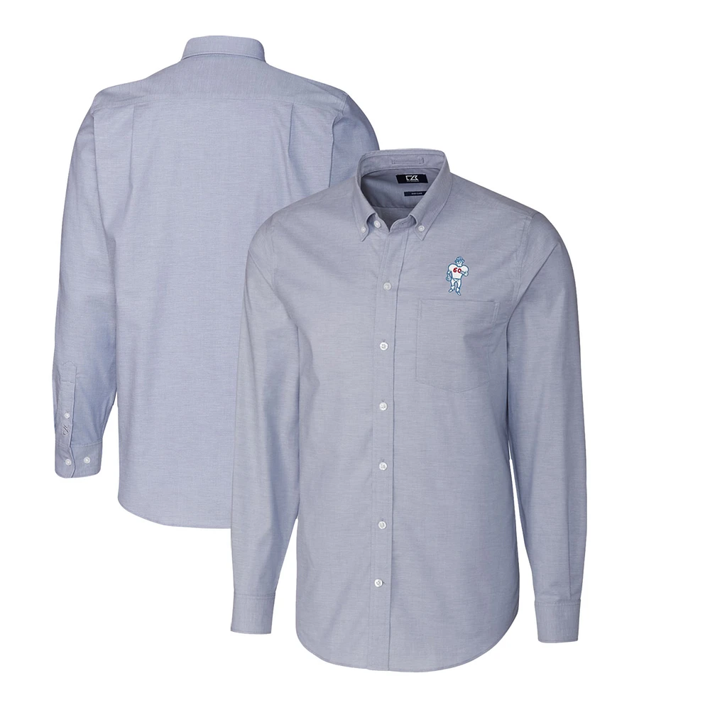 Men's Cutter & Buck Light Blue Houston Oilers Throwback Logo Long Sleeve Stretch Oxford Button-Down Shirt